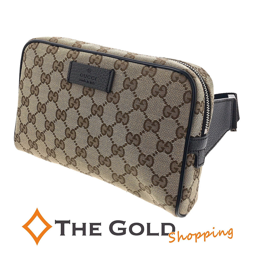 Gucci GG Canvas Body Bag Waist Pouch Shoulder Bag Beige Brown